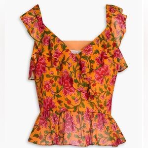 Veronica Beard Floral Ruffle Blouse - Orange and Pink size 8